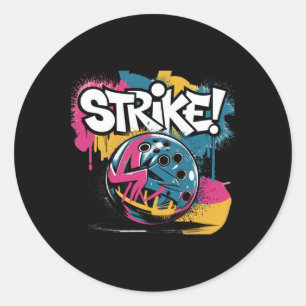 Sticker Rond Coloré Strike Bowling Ll