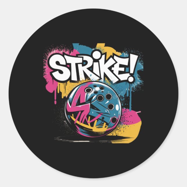 Sticker Rond Coloré Strike Bowling Ll (Devant)