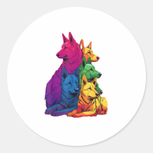 Sticker Rond Colorée LGBT Pride Allemand Berger Chien Pile