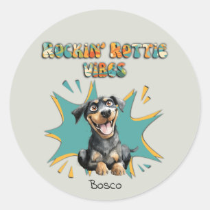 Sticker Rond Colorful 70's Retro Funny race de chien personnali