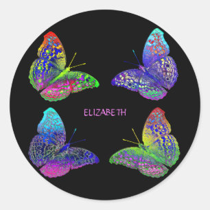 Sticker Rond Colorful Bright Rainbow Colors Butterflies