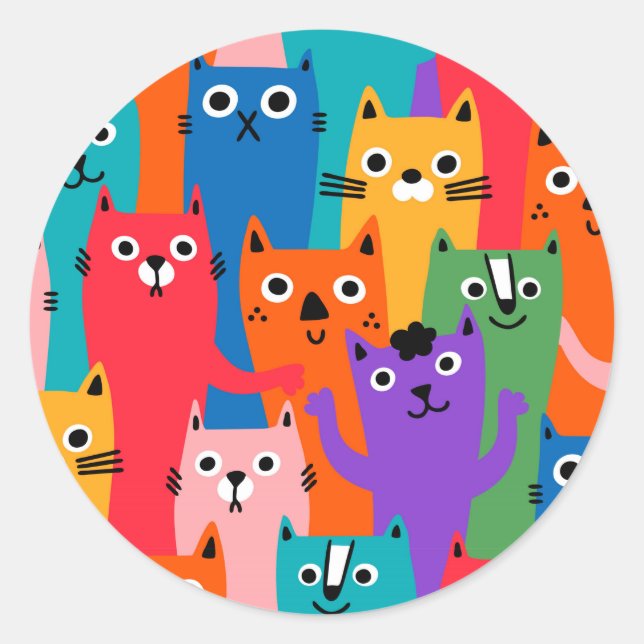 Sticker Rond Colorful cats (Devant)