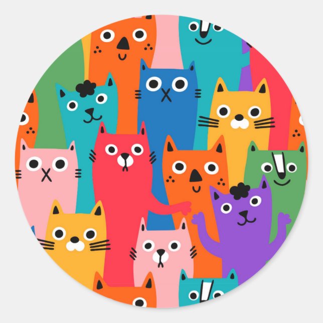 Sticker Rond Colorful cats (Devant)