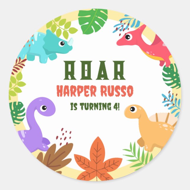 Sticker Rond Colorful Cute Dino thème Anniversaire Fête (Devant)