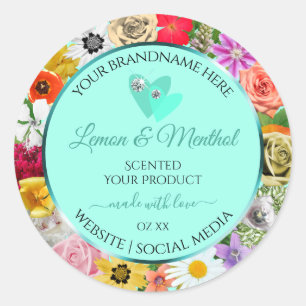 Sticker Rond Colorful Floral Lumière Turquoise Produit Coeurs É