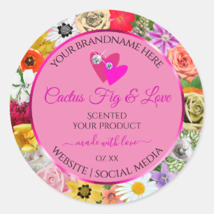 Sticker Rond Colorful Floral Pink Produit Forfait Coeurs Étique