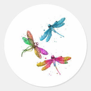 Sticker Rond Colorful Graphic Motif Dragonfly Funny Flying
