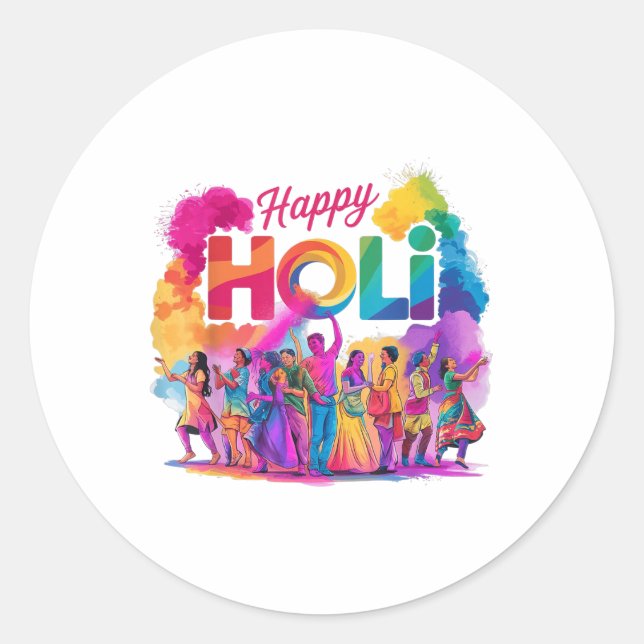 Sticker Rond Colorful Happy Festival Holi Célébration India Par (Devant)