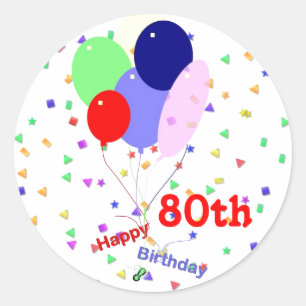 Sticker Rond Colorful Joyeux 80e Anniversaire Ballons