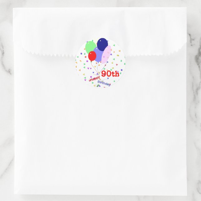 Sticker Rond Colorful Joyeux 90e Anniversaire Ballons (Sac)