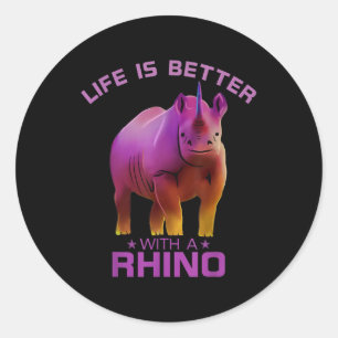Sticker Rond Colorful Life Is Better With A Rhino Cute Wild