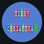 Sticker Rond Colorful Merry Christmas Ornament<br><div class="desc">Merry Christmas from my family to yours in this holiday snowman font not found in the Zazzle fonts. Customize image looks solive on any product. If there is a product that you would like it on not made, contact me at sandy@sandyspider.com I veut donc une personnalité a gift just for...</div>