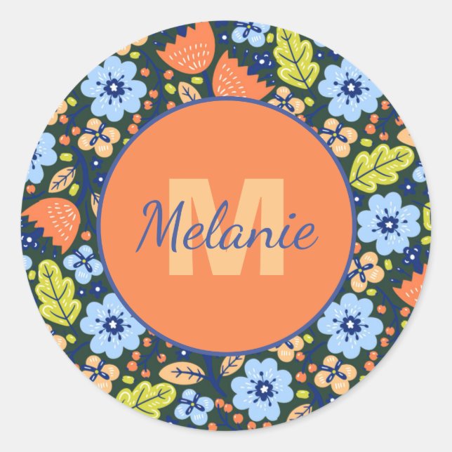 Sticker Rond Colorful Modern Pretty Flower Pattern Personalised (Devant)