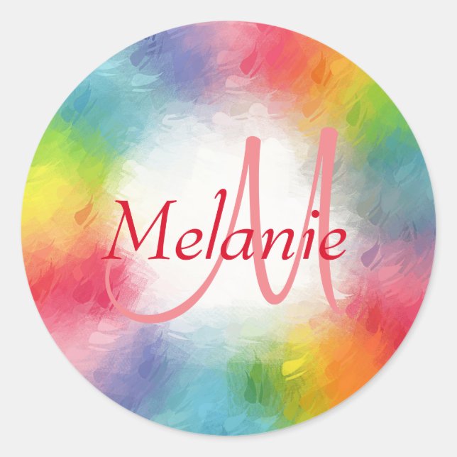 Sticker Rond Colorful Moderne Monogramme Modèle Personnalisé (Devant)