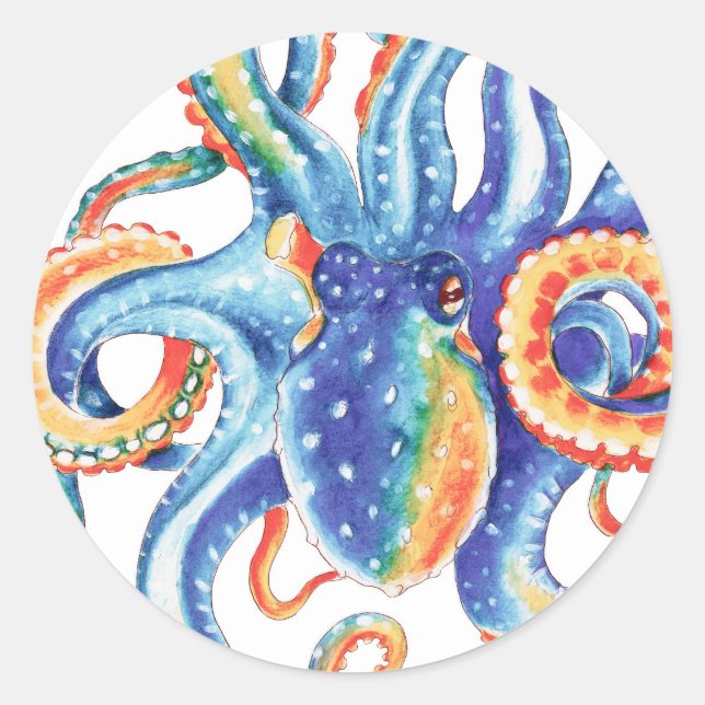 Sticker Rond Colorful Octopus Watercolor (Devant)