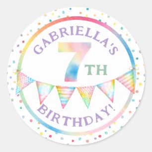 Sticker Rond Colorful Pastel Confetti 7e Anniversaire Fête Favo