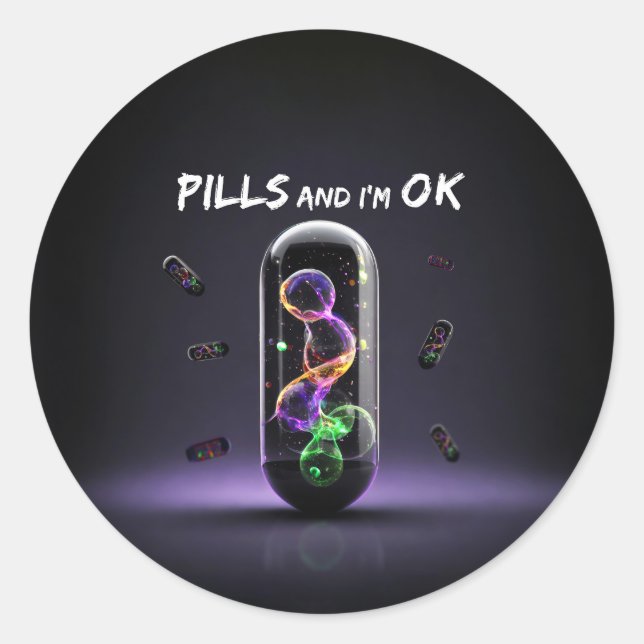 Sticker Rond Colorful Pill cool médication design tendance (Devant)