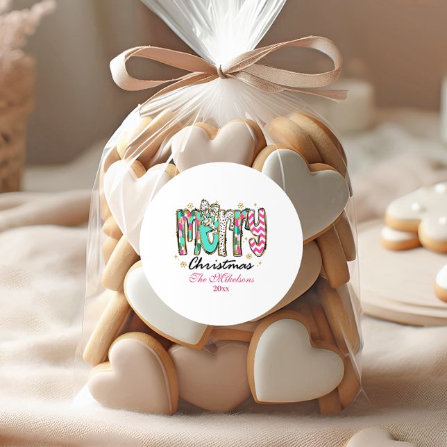 Sticker Rond Colorful Retro  Merry Christmas (Créateur téléchargé)