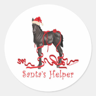 Sticker Rond Colt Cheval Père Noël Helper Père Noël Casquette