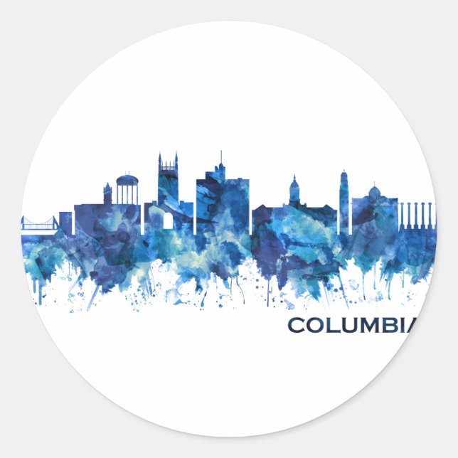 Sticker Rond Columbia Missouri Skyline Blue (Devant)