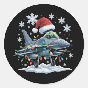 Sticker Rond Combattant à réaction drôle Noël militaire vacance