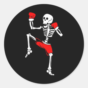 Sticker Rond Combattant de kickboxing squelette Muay Thai 