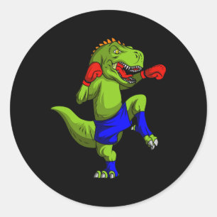 Sticker Rond Combattant de Muay Thai Mma T-rex Comt d'art marti