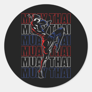 Sticker Rond Combattant Muay Thai Sports Arts Martiaux Mma Thaï