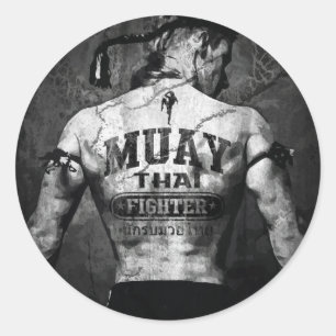 Sticker Rond Combattant thaïlandais vintage de Muay