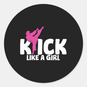 Sticker Rond Combattante de kick-boxing fille arts martiaux Mma