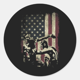 Sticker Rond Combattants de kickboxing sur drapeau américain pa