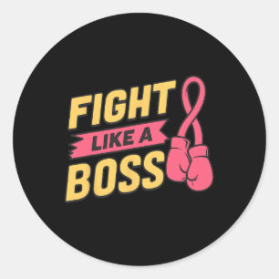 Sticker Rond Combattre Comme Un Boss Pink Ribbon Boxe Cancer Du