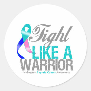 Sticker Rond Combattre comme un guerrier cancer du thyroïde