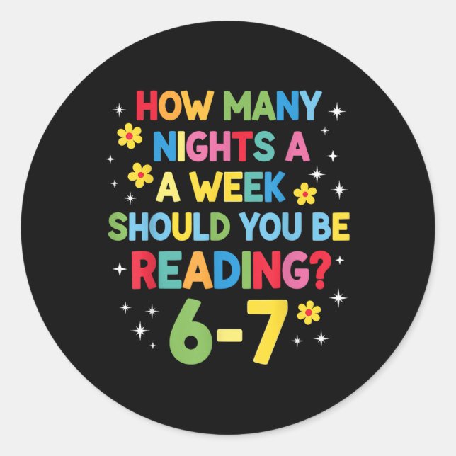 Sticker Rond Combien de nuits par semaine devriez-vous lire 6-7 (Devant)