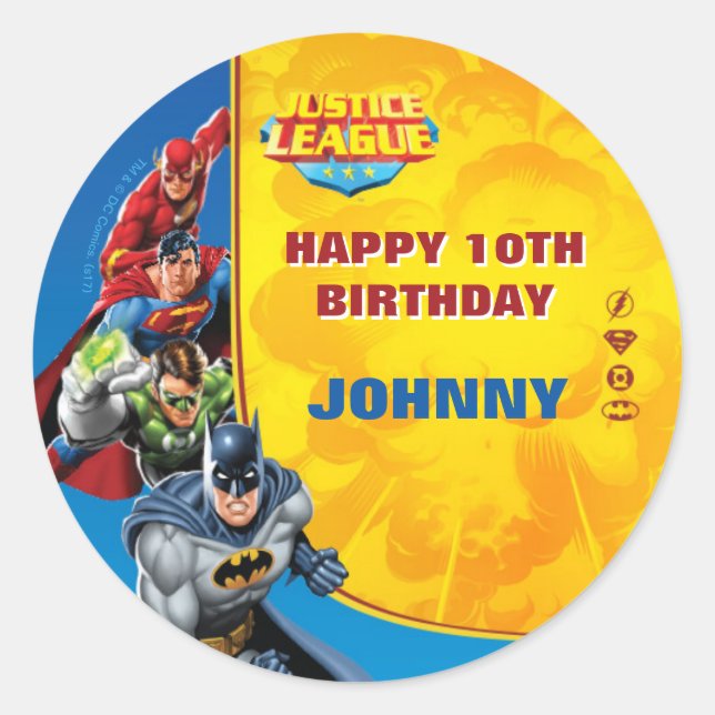 Sticker Rond Comics DC | Justice League - Anniversaire (Devant)