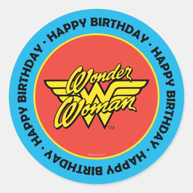 Sticker Rond Comics DC | Logo Wonder Woman | Joyeux anniversair (Devant)
