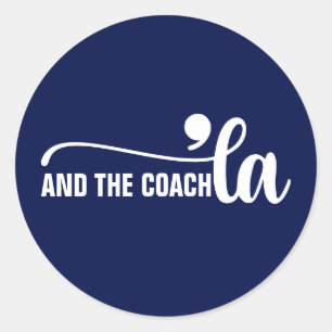 Sticker Rond Comma la & Coach   Kamala Harris Coach Blue