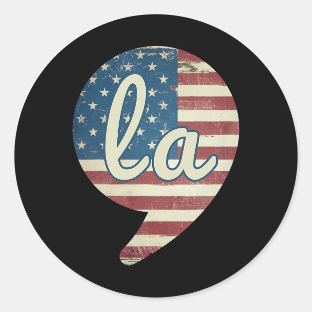 Sticker Rond Comma La Kamala Harris Flag américain Comma + La (Devant)
