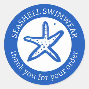 Sticker Rond COMMANDE MERCI Étoile de mer Bleu Blanc PERSONNALI