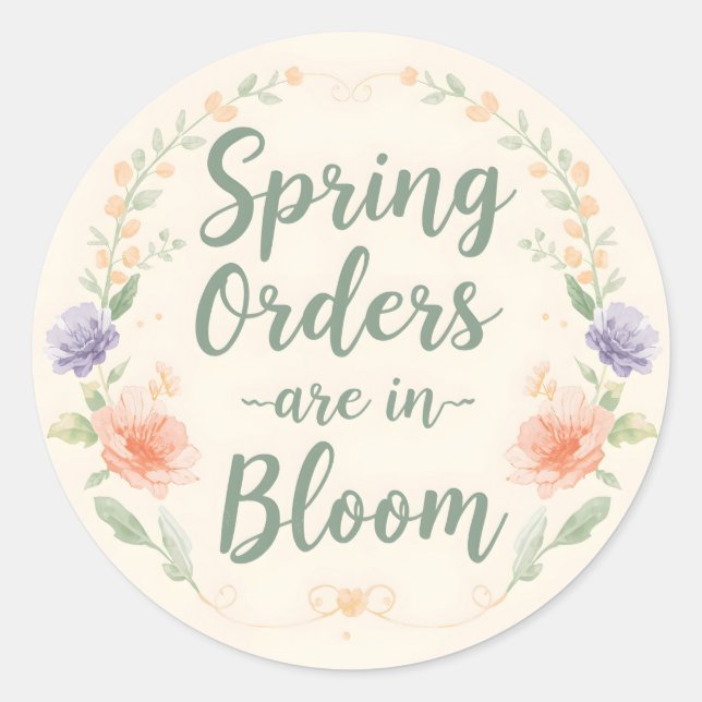 Sticker Rond Commandes de printemps sont en fleurs bleues (Devant)