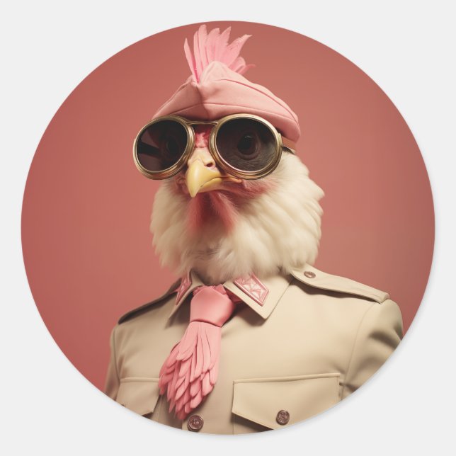 Sticker Rond Commandeur de poulet de Pâques élégant (Devant)