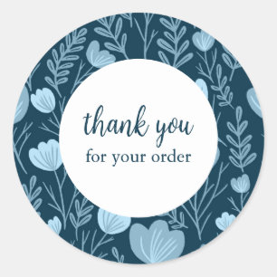 Sticker Rond Commandez MERCI Cute Blue Floral Flowers personnal