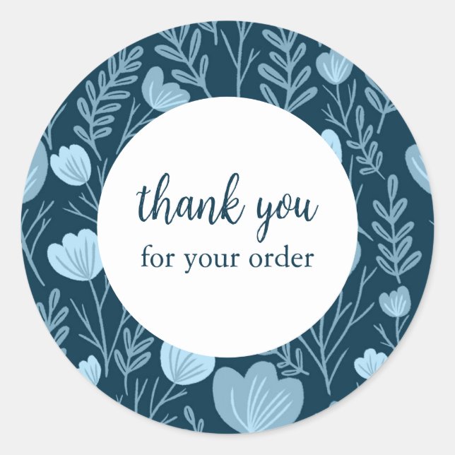 Sticker Rond Commandez MERCI Cute Blue Floral Flowers personnal (Devant)