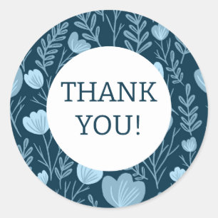 Sticker Rond Commandez MERCI Cute Blue Floral Flowers personnal