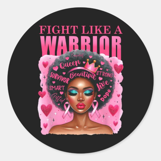 Sticker Rond Comme Un Guerrier Sensibilisation au cancer du sei (Devant)