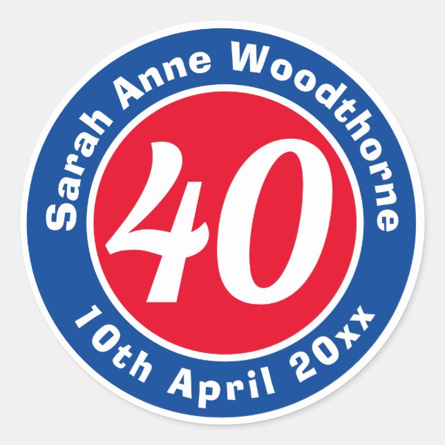 Sticker Rond Commémoration d'anniversaire avec le nom, l'âge et (Devant)