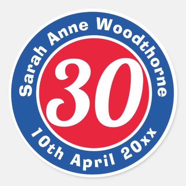 Sticker Rond Commémoration d'anniversaire avec le nom, l'âge et (Devant)