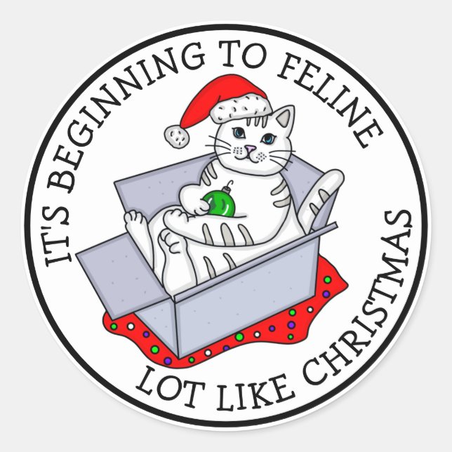 Sticker Rond Commencer à Feline Lot comme Noël (Devant)