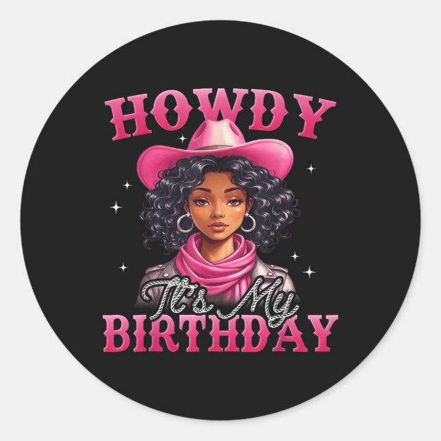 Sticker Rond Comment C'Est Mon Anniversaire Western Black Cowgi (Devant)