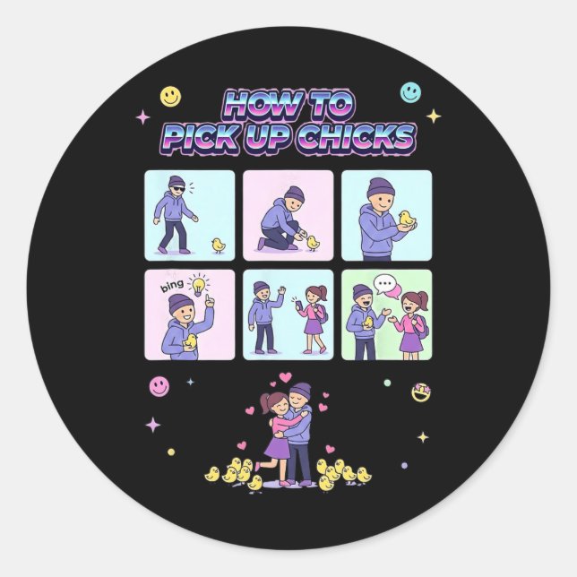 Sticker Rond Comment draguer les filles drôle de poulet _1  (Devant)
